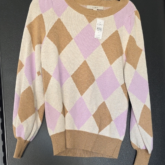 LOFT Women's Argyle Sweater - Cream, Tan, and Purple - Picture 2 of 5